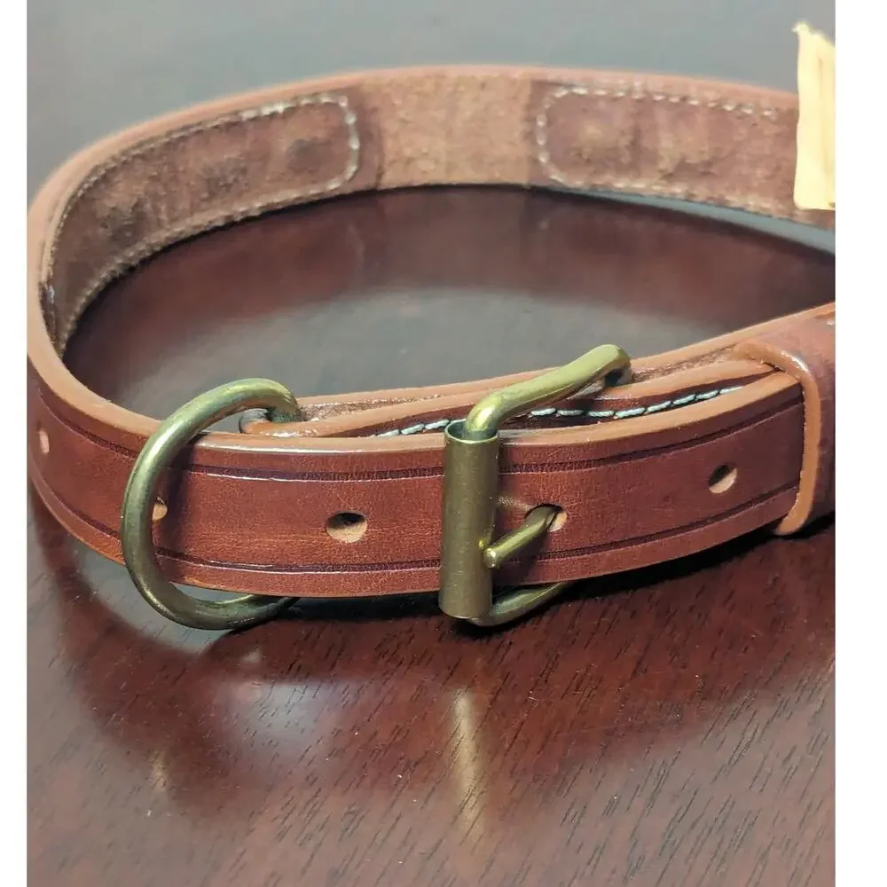 New LA CINOPELCA Italian Brown Leather Dog Collar Large 24.75in x 1in